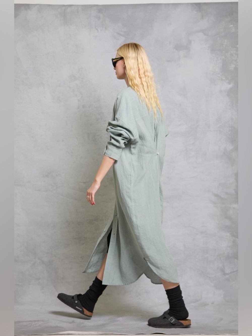 MAMENE Florence Shirt Dress in Limestone Sage Green 100% Linen Size 0 VGUC - Picture 2 of 8